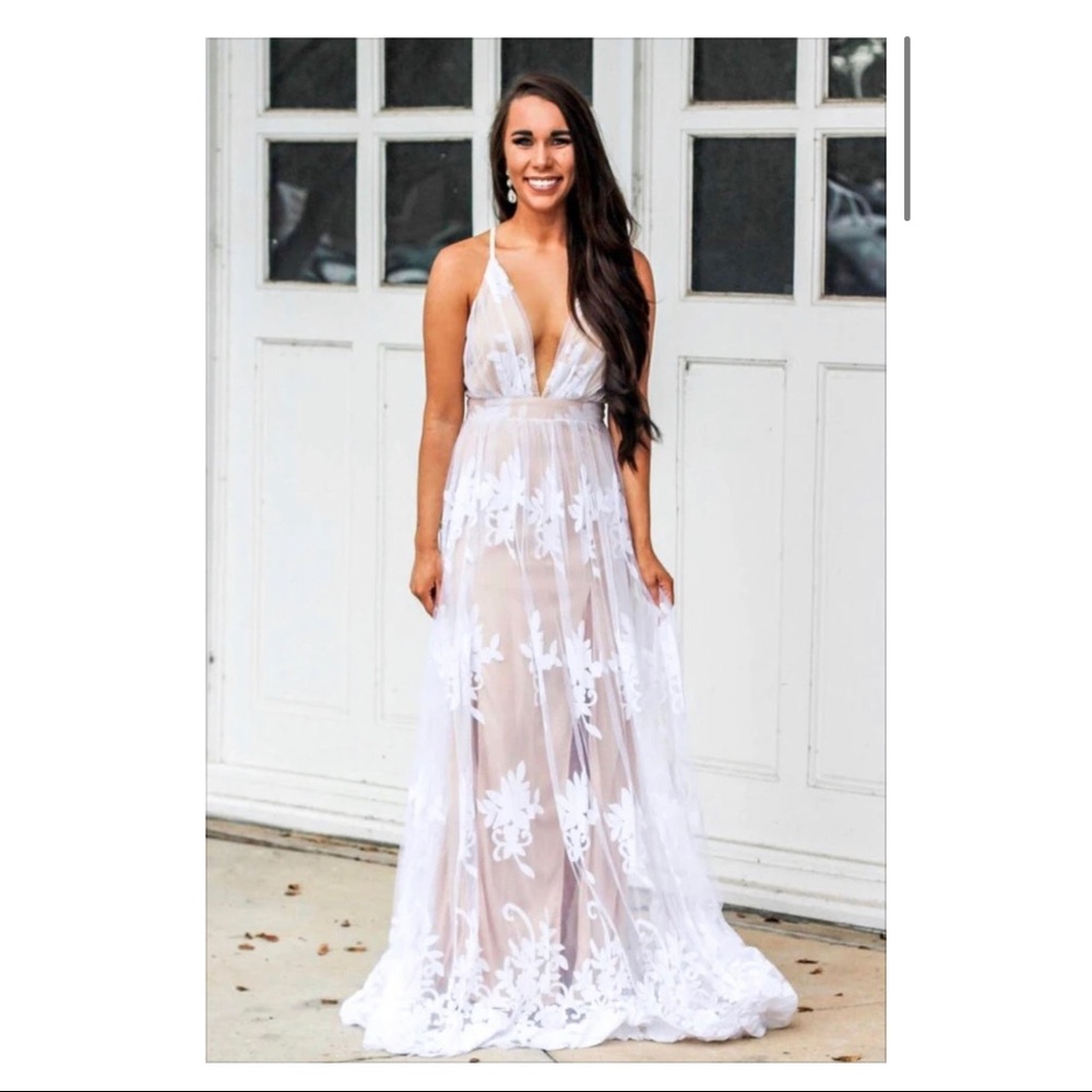 Here Comes The Bride Maxi Dress: Nude/White